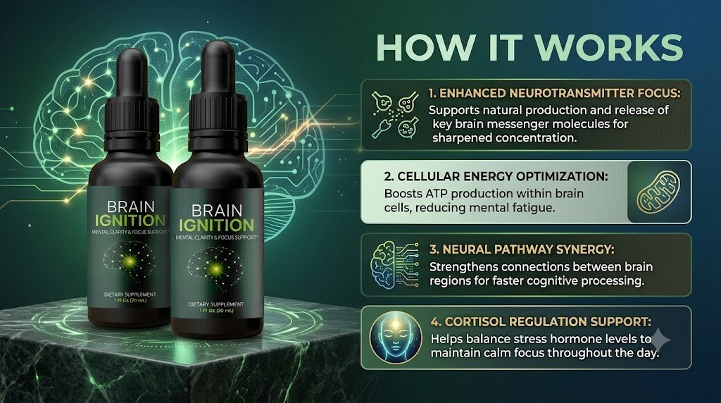 Illustrated diagram of the Brain Ignition four-area routine, supplied with the product materials